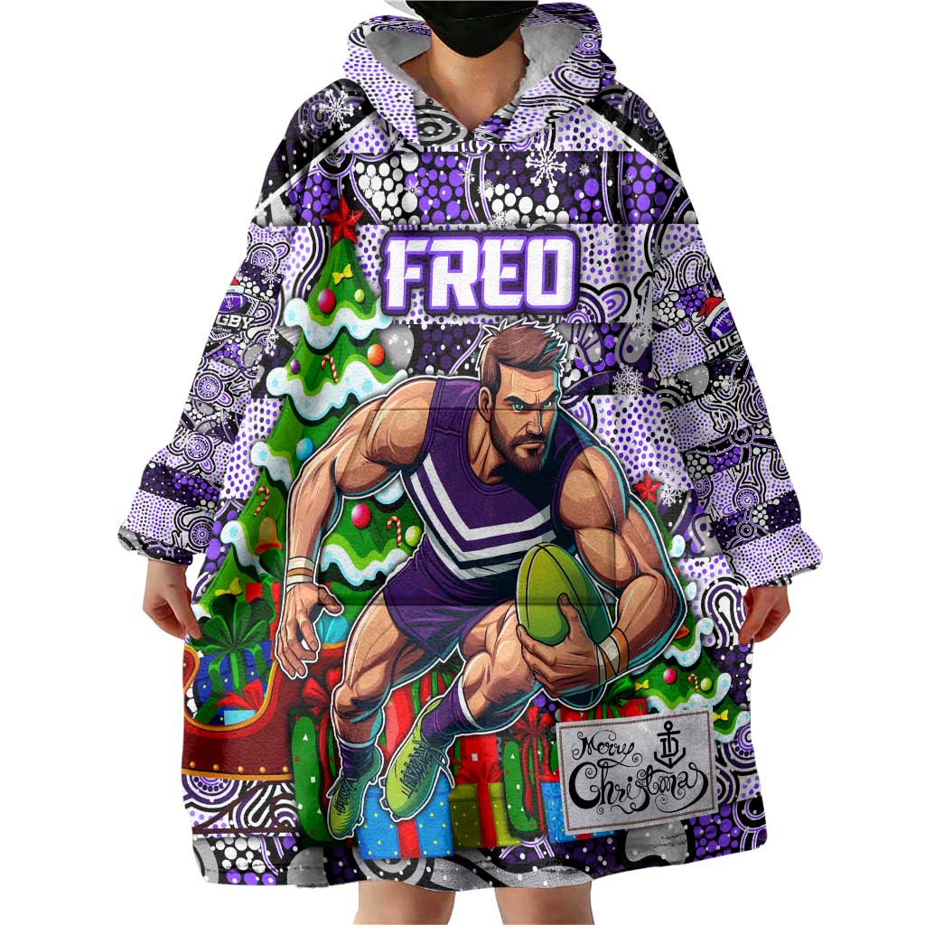 Custom Freo Rugby Merry Christmas Wearable Blanket Hoodie Indigenous Australian Art
