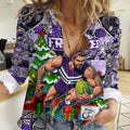 Custom Freo Rugby Merry Christmas Women Casual Shirt Indigenous Australian Art