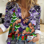 Custom Freo Rugby Merry Christmas Women Casual Shirt Indigenous Australian Art