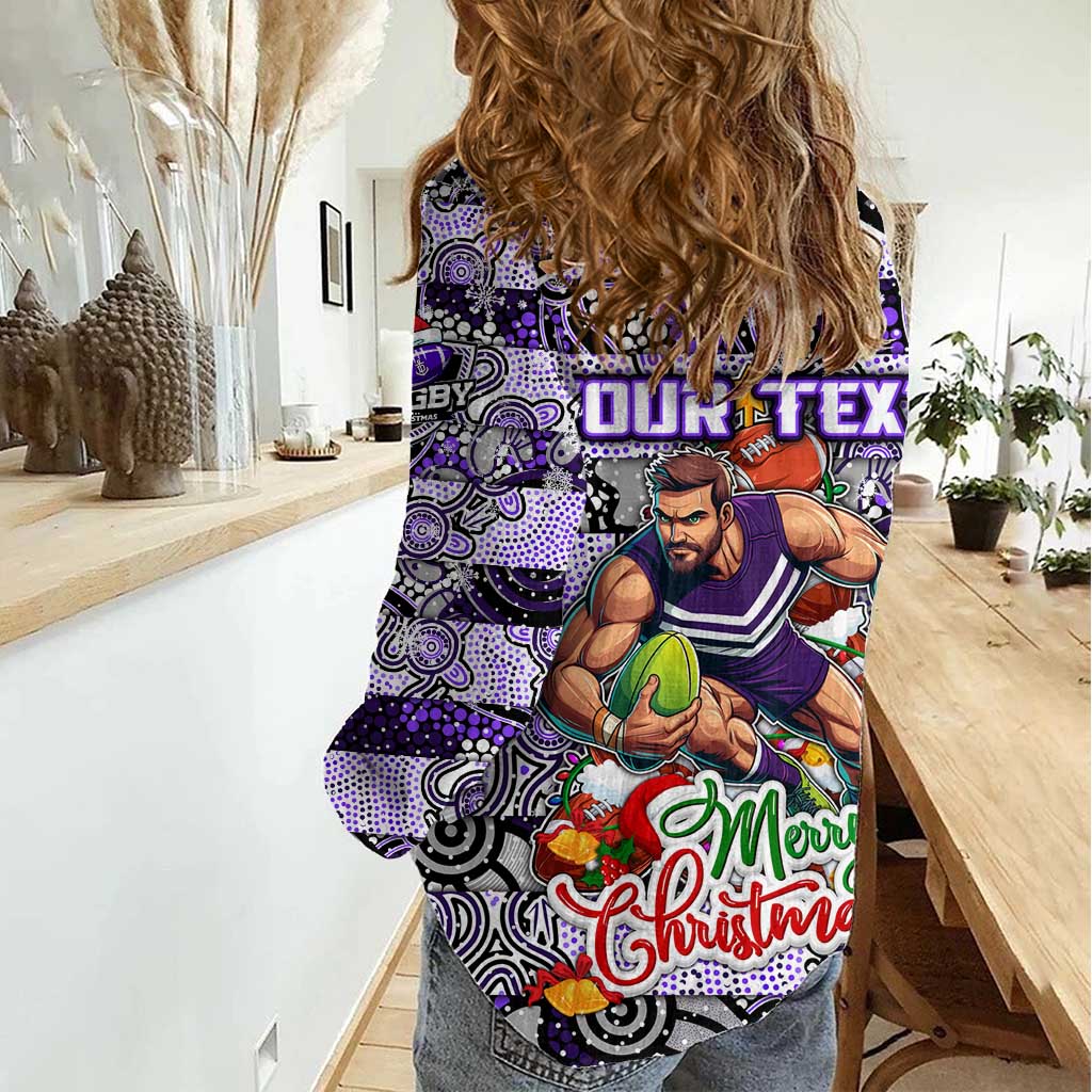 Custom Freo Rugby Merry Christmas Women Casual Shirt Indigenous Australian Art