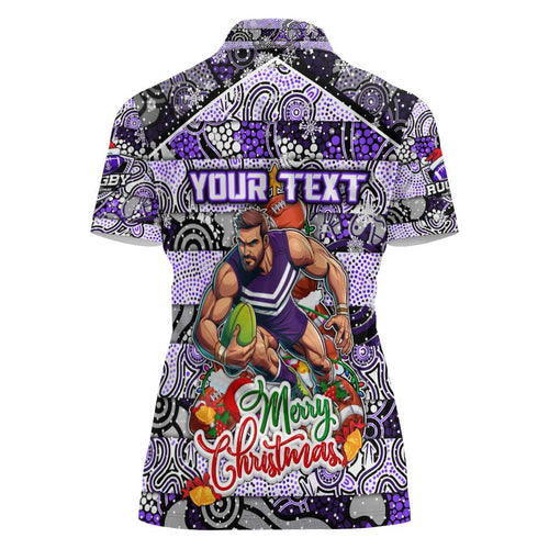 Custom Freo Rugby Merry Christmas Women Polo Shirt Indigenous Australian Art