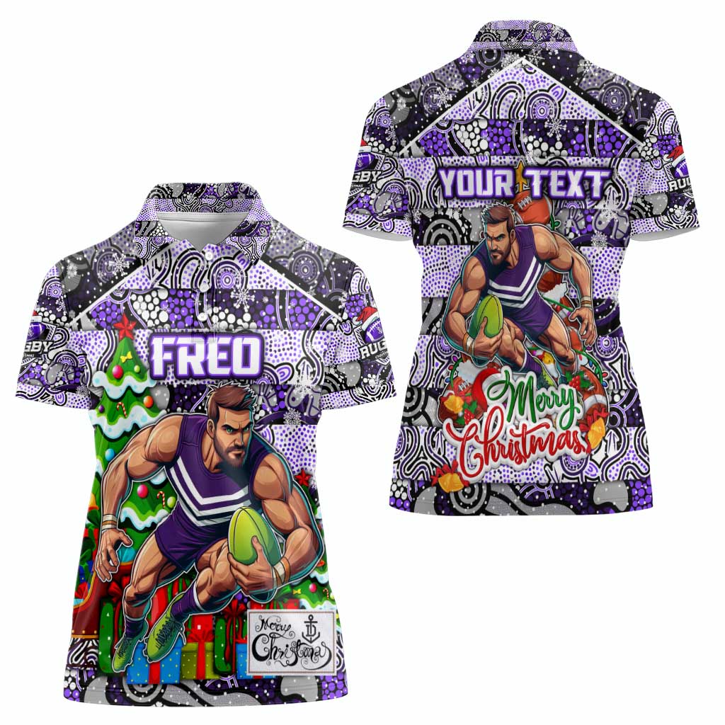 Custom Freo Rugby Merry Christmas Women Polo Shirt Indigenous Australian Art