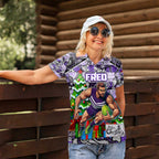 Custom Freo Rugby Merry Christmas Women Polo Shirt Indigenous Australian Art