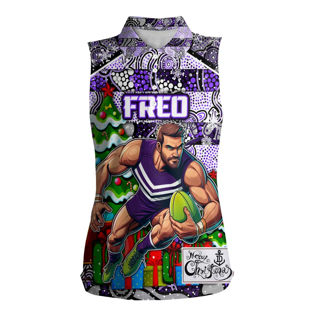 Custom Freo Rugby Merry Christmas Women Sleeveless Polo Shirt Indigenous Australian Art