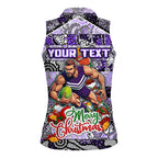 Custom Freo Rugby Merry Christmas Women Sleeveless Polo Shirt Indigenous Australian Art