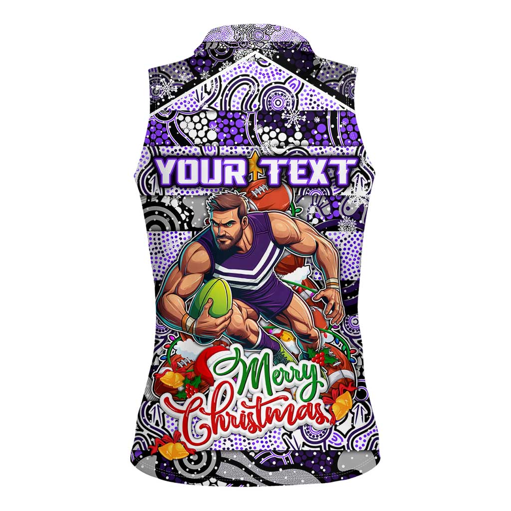 Custom Freo Rugby Merry Christmas Women Sleeveless Polo Shirt Indigenous Australian Art
