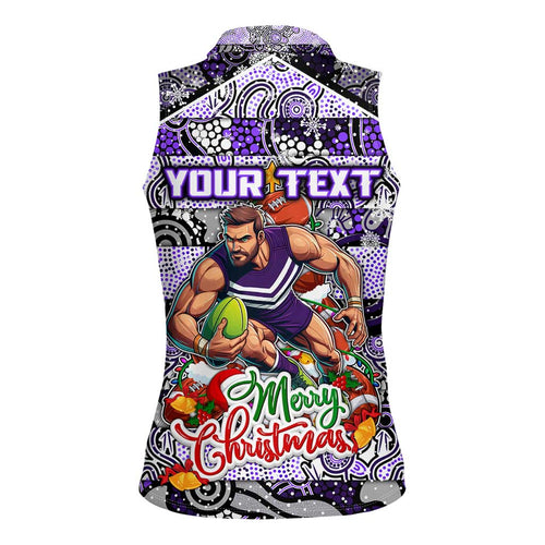 Custom Freo Rugby Merry Christmas Women Sleeveless Polo Shirt Indigenous Australian Art