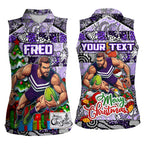 Custom Freo Rugby Merry Christmas Women Sleeveless Polo Shirt Indigenous Australian Art