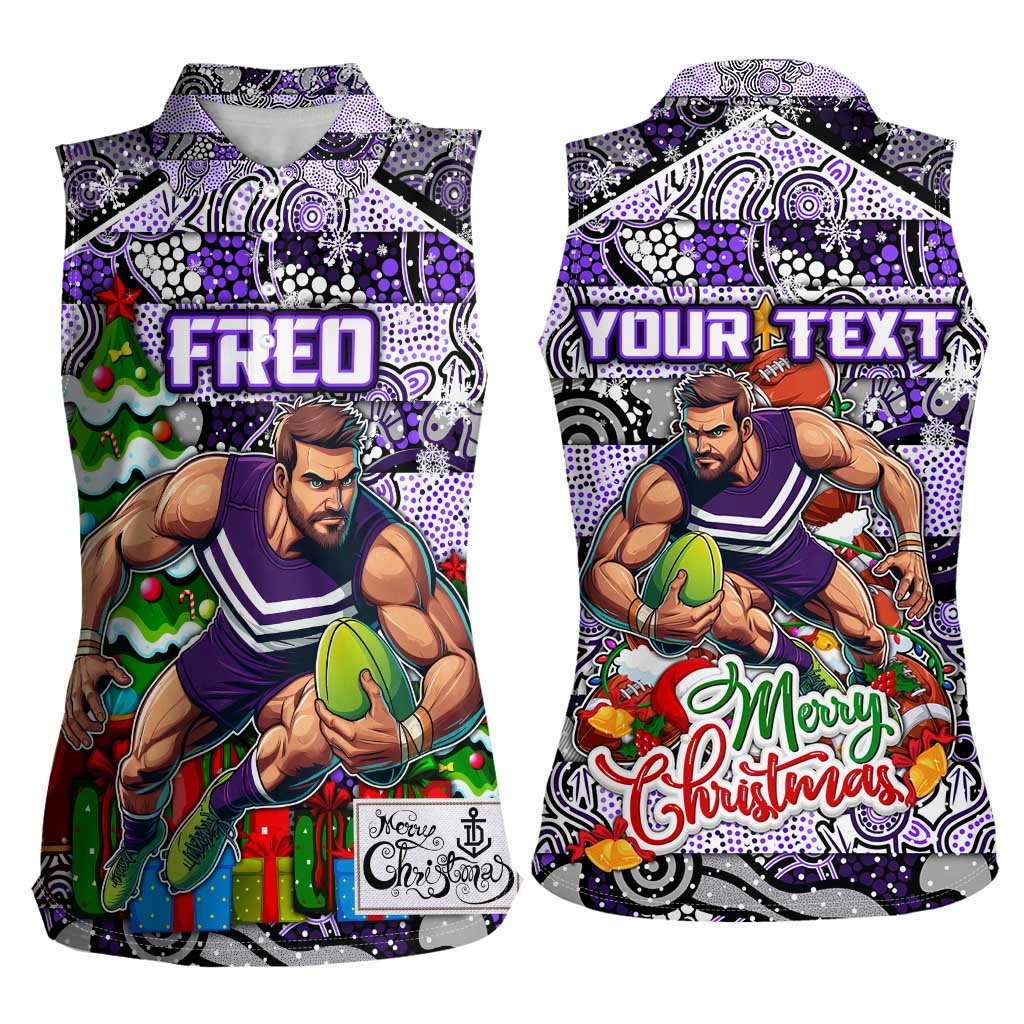 Custom Freo Rugby Merry Christmas Women Sleeveless Polo Shirt Indigenous Australian Art
