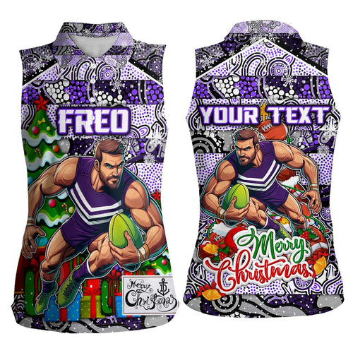Custom Freo Rugby Merry Christmas Women Sleeveless Polo Shirt Indigenous Australian Art