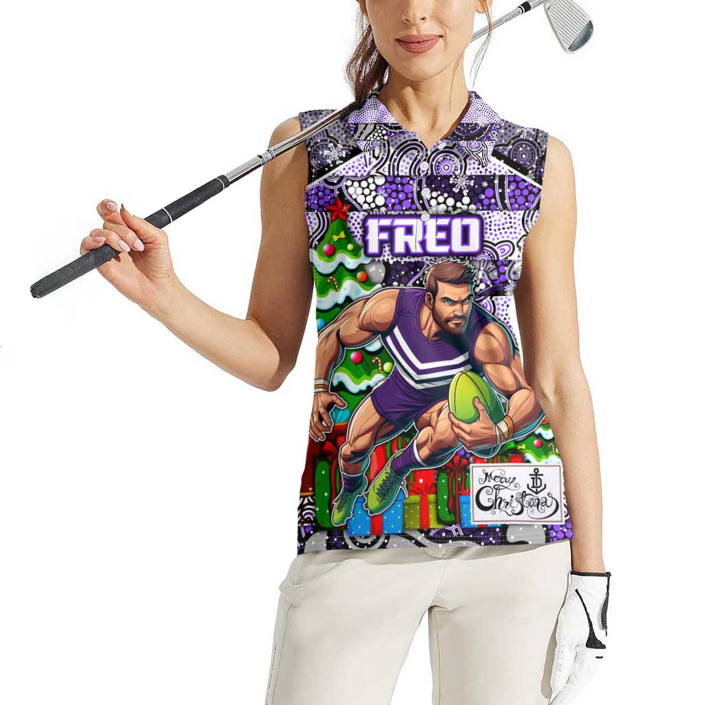 Custom Freo Rugby Merry Christmas Women Sleeveless Polo Shirt Indigenous Australian Art
