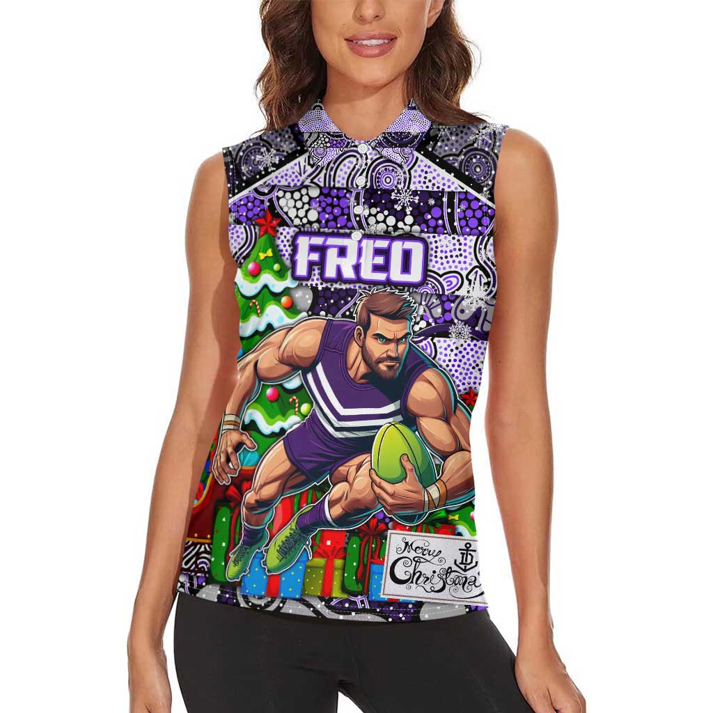 Custom Freo Rugby Merry Christmas Women Sleeveless Polo Shirt Indigenous Australian Art
