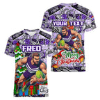 Custom Freo Rugby Merry Christmas Women V-Neck T-Shirt Indigenous Australian Art
