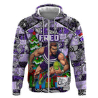 Custom Freo Rugby Merry Christmas Zip Hoodie Indigenous Australian Art