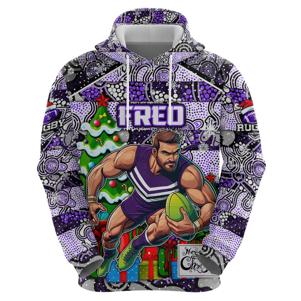 Custom Freo Rugby Merry Christmas Zip Hoodie Indigenous Australian Art