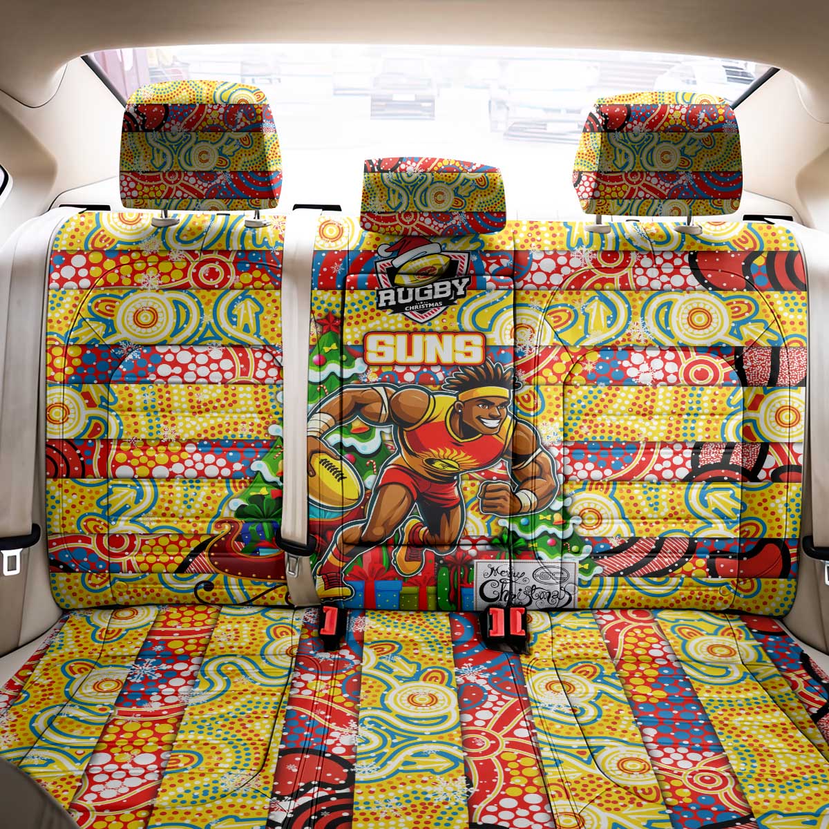 Suns Football Merry Christmas Back Car Seat Cover Indigenous Australian Art