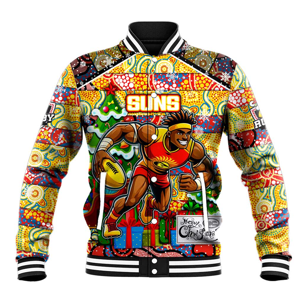 Custom Suns Rugby Merry Christmas Baseball Jacket Indigenous Australian Art