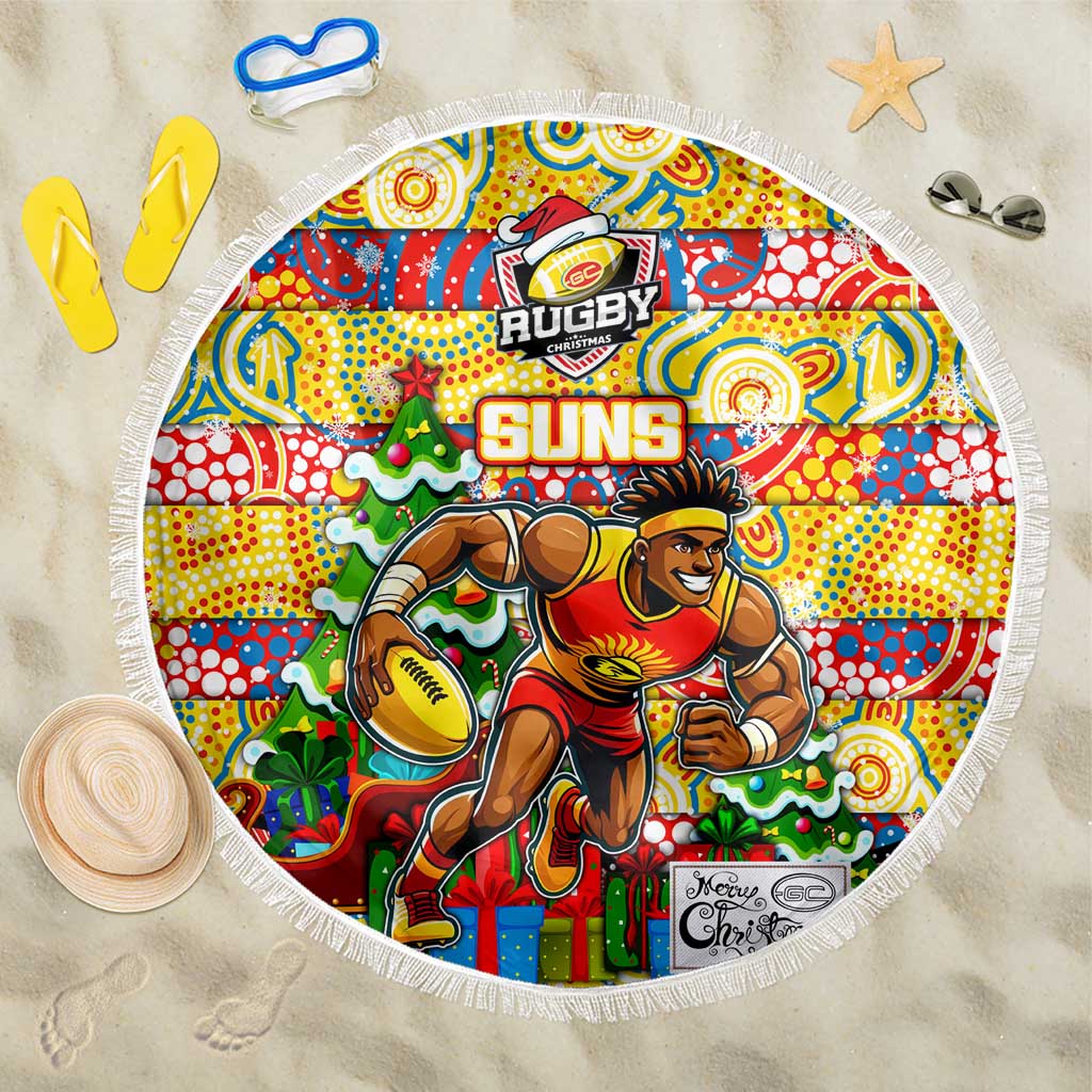 Suns Football Merry Christmas Beach Blanket Indigenous Australian Art