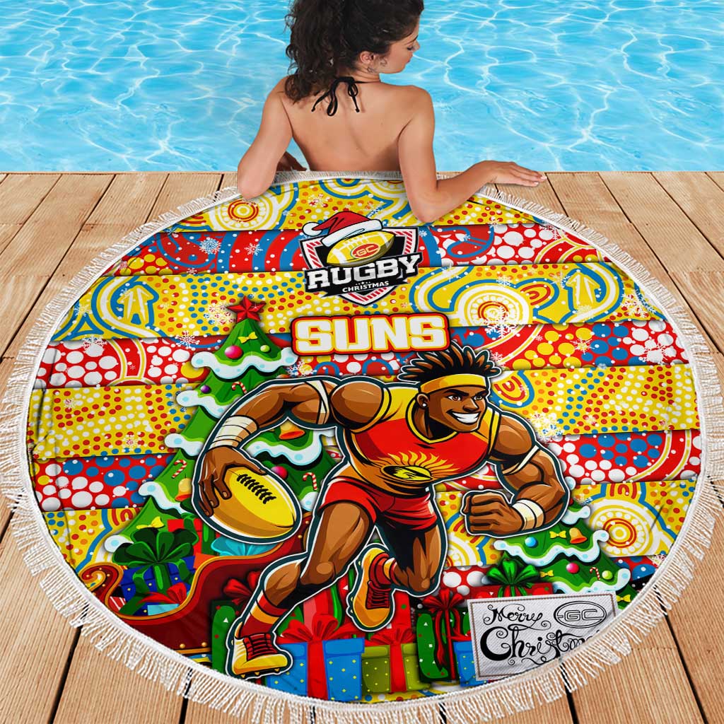 Suns Football Merry Christmas Beach Blanket Indigenous Australian Art