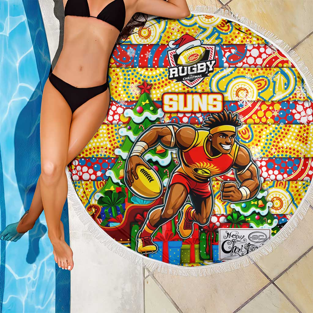 Suns Football Merry Christmas Beach Blanket Indigenous Australian Art