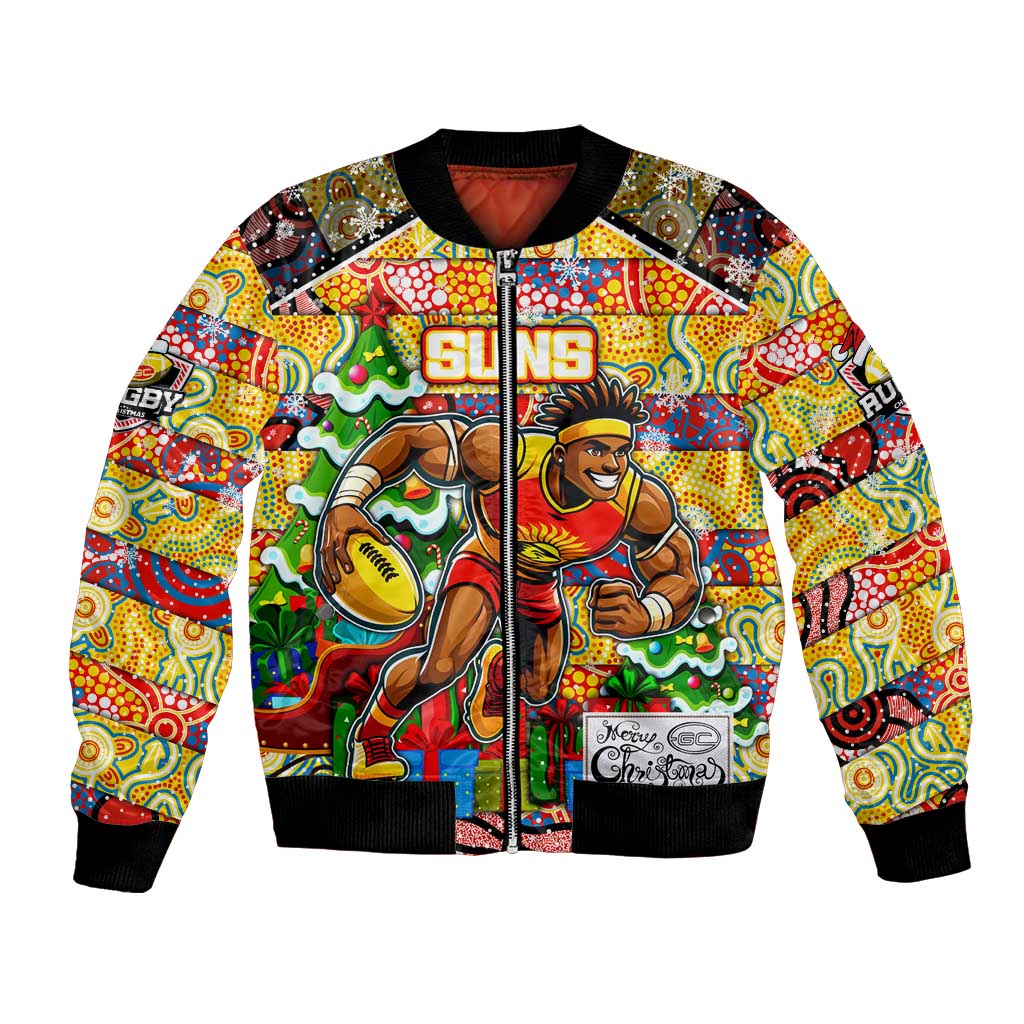 Custom Suns Rugby Merry Christmas Bomber Jacket Indigenous Australian Art