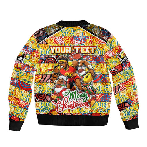 Custom Suns Rugby Merry Christmas Bomber Jacket Indigenous Australian Art