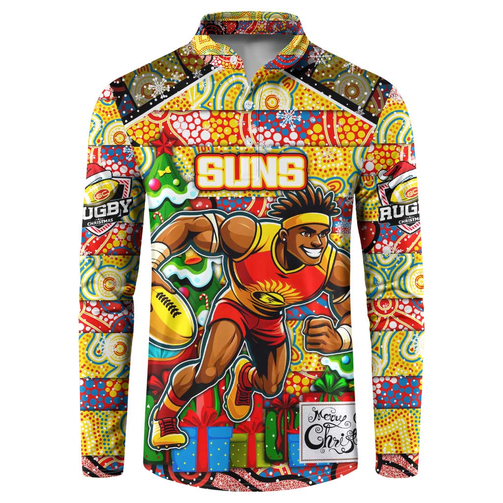 Custom Suns Rugby Merry Christmas Button Sweatshirt Indigenous Australian Art