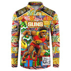 Custom Suns Rugby Merry Christmas Button Sweatshirt Indigenous Australian Art