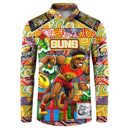 Custom Suns Rugby Merry Christmas Button Sweatshirt Indigenous Australian Art