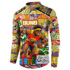 Custom Suns Rugby Merry Christmas Button Sweatshirt Indigenous Australian Art