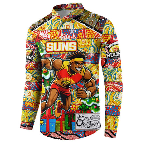 Custom Suns Rugby Merry Christmas Button Sweatshirt Indigenous Australian Art