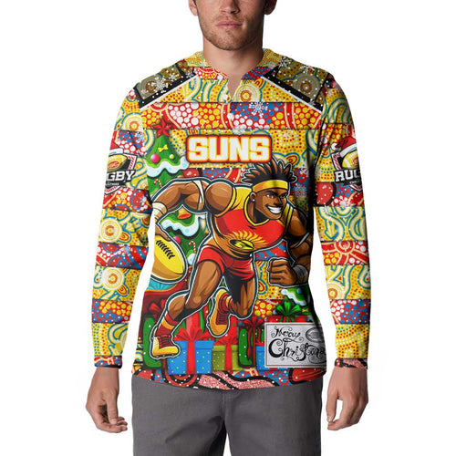 Custom Suns Rugby Merry Christmas Button Sweatshirt Indigenous Australian Art