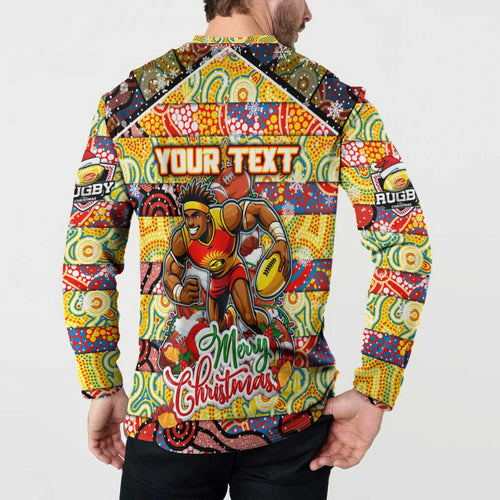 Custom Suns Rugby Merry Christmas Button Sweatshirt Indigenous Australian Art