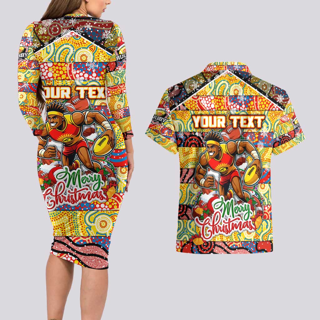 Custom Suns Rugby Merry Christmas Couples Matching Long Sleeve Bodycon Dress and Hawaiian Shirt Indigenous Australian Art