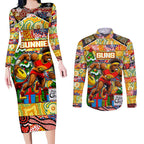 Custom Suns Rugby Merry Christmas Couples Matching Long Sleeve Bodycon Dress and Long Sleeve Button Shirt Indigenous Australian Art