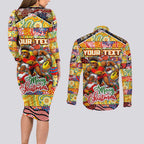Custom Suns Rugby Merry Christmas Couples Matching Long Sleeve Bodycon Dress and Long Sleeve Button Shirt Indigenous Australian Art