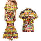 Custom Suns Rugby Merry Christmas Couples Matching Mermaid Dress and Hawaiian Shirt Indigenous Australian Art