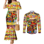 Custom Suns Rugby Merry Christmas Couples Matching Mermaid Dress and Long Sleeve Button Shirt Indigenous Australian Art