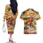 Custom Suns Rugby Merry Christmas Couples Matching Off The Shoulder Long Sleeve Dress and Hawaiian Shirt Indigenous Australian Art