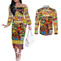 Custom Suns Rugby Merry Christmas Couples Matching Off The Shoulder Long Sleeve Dress and Long Sleeve Button Shirt Indigenous Australian Art
