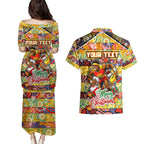 Custom Suns Rugby Merry Christmas Couples Matching Puletasi and Hawaiian Shirt Indigenous Australian Art