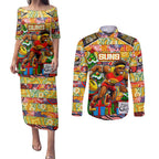 Custom Suns Rugby Merry Christmas Couples Matching Puletasi and Long Sleeve Button Shirt Indigenous Australian Art