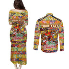 Custom Suns Rugby Merry Christmas Couples Matching Puletasi and Long Sleeve Button Shirt Indigenous Australian Art