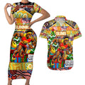 Custom Suns Rugby Merry Christmas Couples Matching Short Sleeve Bodycon Dress and Hawaiian Shirt Indigenous Australian Art
