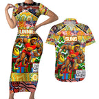 Custom Suns Rugby Merry Christmas Couples Matching Short Sleeve Bodycon Dress and Hawaiian Shirt Indigenous Australian Art