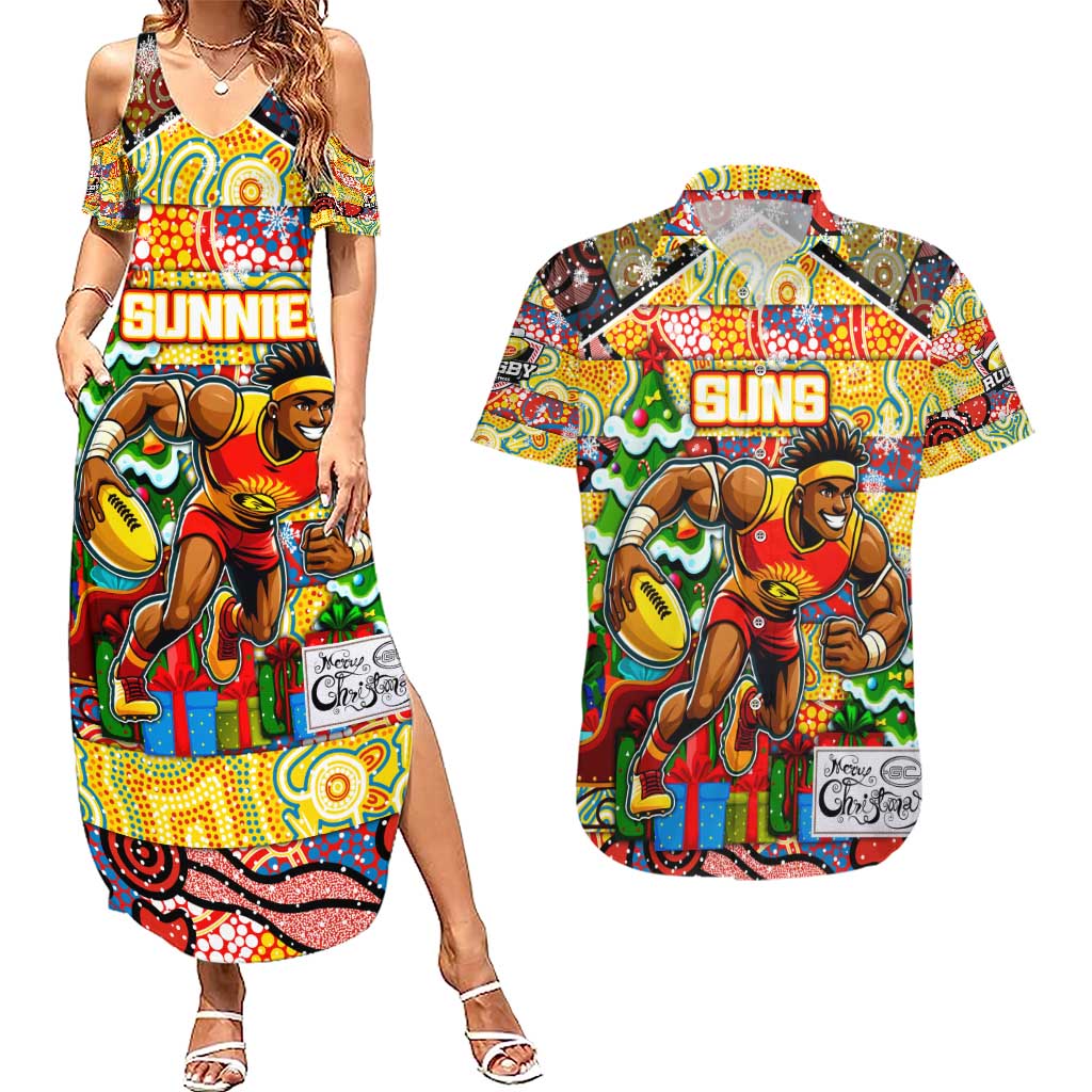Custom Suns Rugby Merry Christmas Couples Matching Summer Maxi Dress and Hawaiian Shirt Indigenous Australian Art