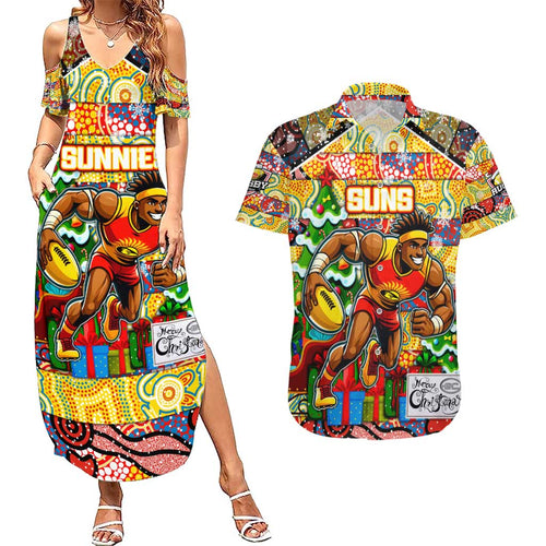 Custom Suns Rugby Merry Christmas Couples Matching Summer Maxi Dress and Hawaiian Shirt Indigenous Australian Art