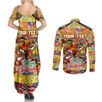 Custom Suns Rugby Merry Christmas Couples Matching Summer Maxi Dress and Long Sleeve Button Shirt Indigenous Australian Art