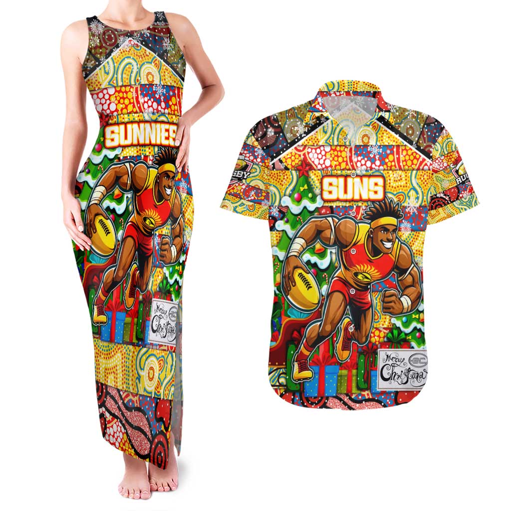 Custom Suns Rugby Merry Christmas Couples Matching Tank Maxi Dress and Hawaiian Shirt Indigenous Australian Art
