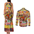 Custom Suns Rugby Merry Christmas Couples Matching Tank Maxi Dress and Long Sleeve Button Shirt Indigenous Australian Art